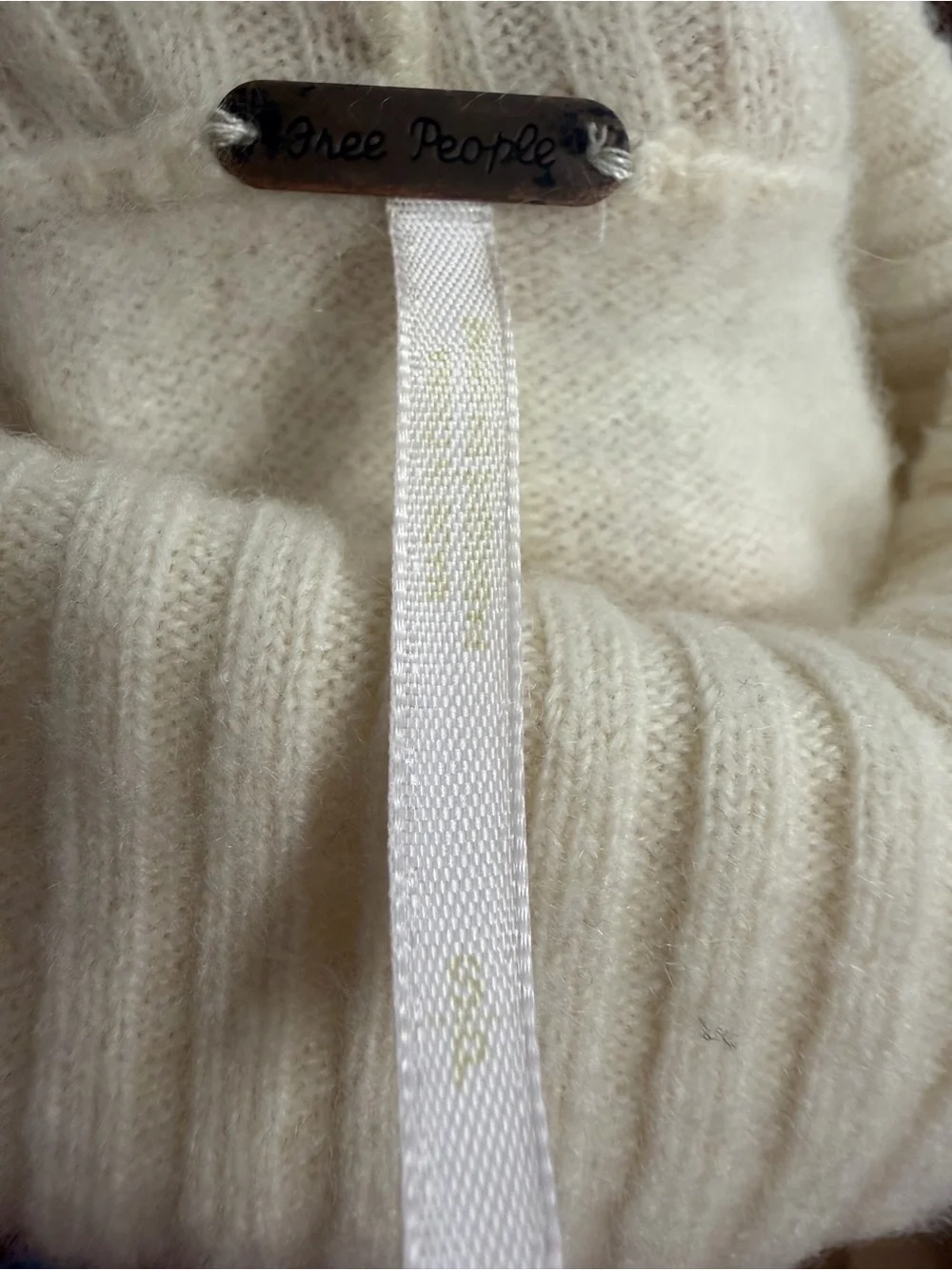Free People 100% Cashmere Cream Funnel-Neck Ribbed Sweater